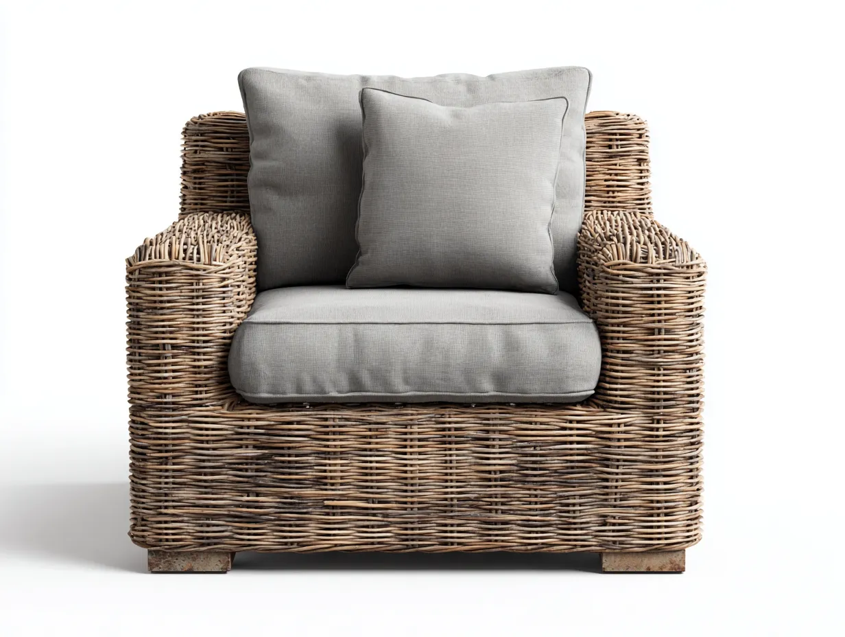 Poltrona da giardino-rattan-legno-92x85x76 cm-marrone-grigio-stile naturale moderno-Pinegobay