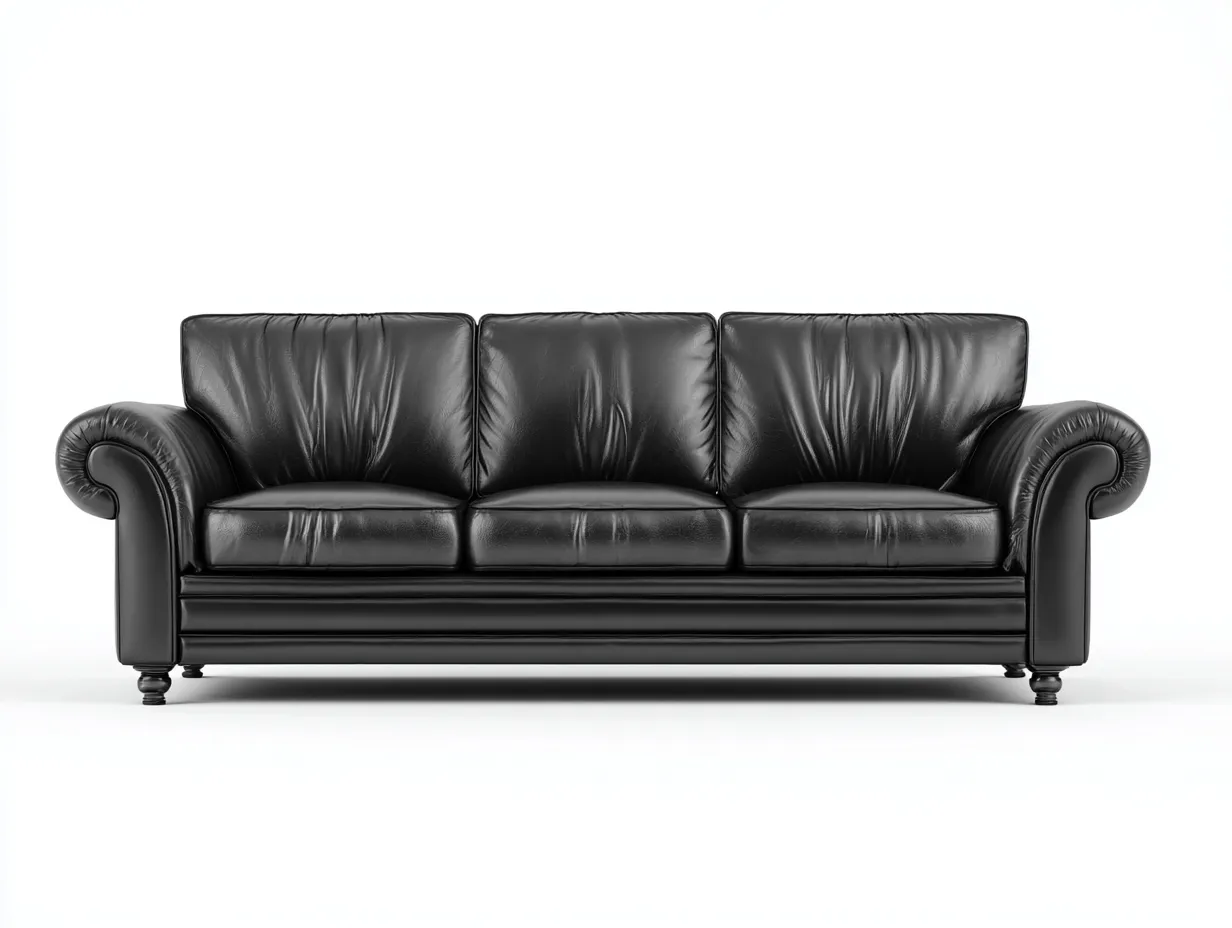 Divano a 3 posti - pelle - 232x95x89 cm - nero classico - stile tradizionale-Pinegobay