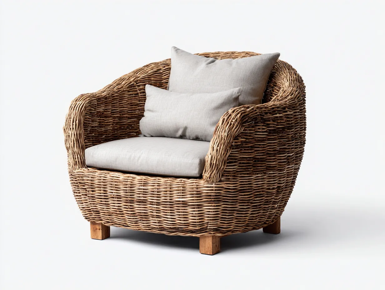Poltrona da giardino - rattan-legno - 90x82x76 cm - marrone-beige - stile naturale-Pinegobay