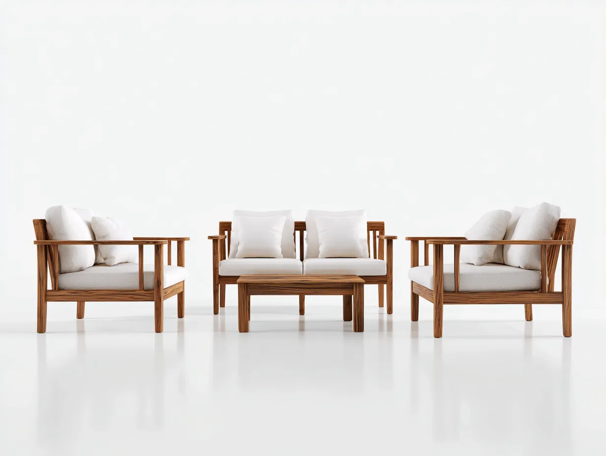 Divani da esterno - legno massello-tessuto-legno - 168x78x80 cm - bianco-marrone chiaro - stile moderno-Pinegobay