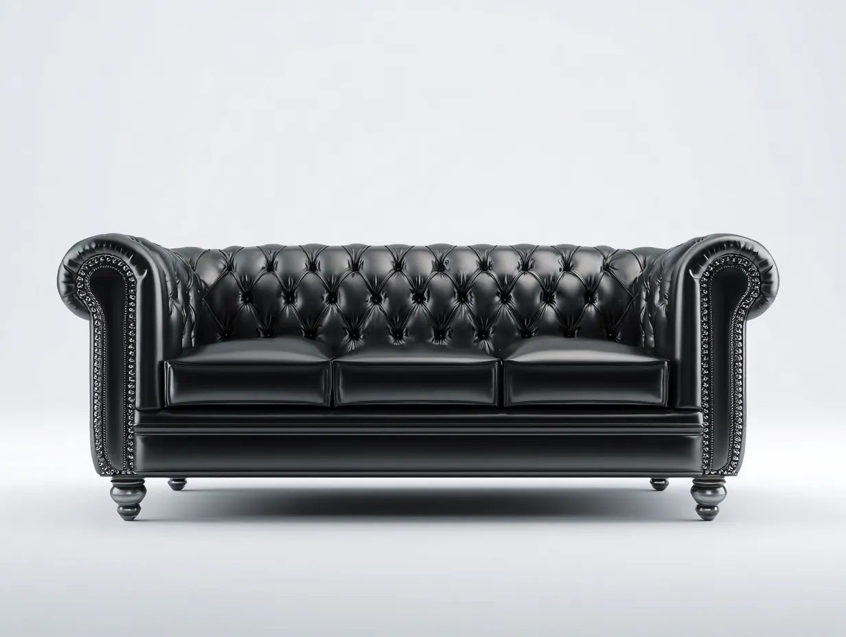 Divano a 3 posti - pelle - 234x98x90 cm - nero lucido - stile chesterfield decorativo-Pinegobay