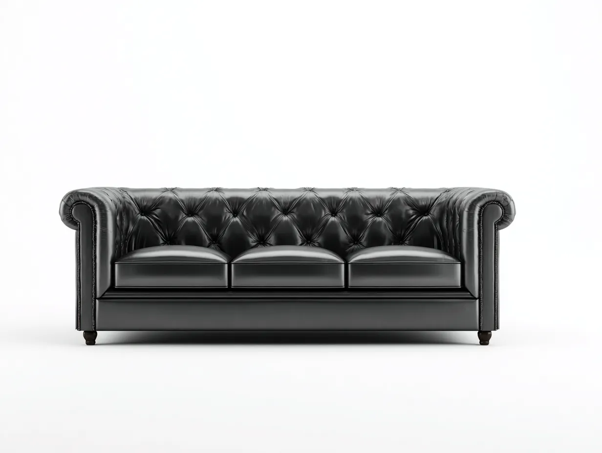 Divano a 3 posti - pelle - 230x96x88 cm - nero - stile chesterfield-Pinegobay