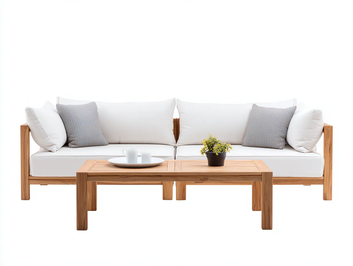 Divani da esterno - legno massello-tessuto-legno - 202x80x74 cm - bianco-marrone chiaro - stile moderno-Pinegobay