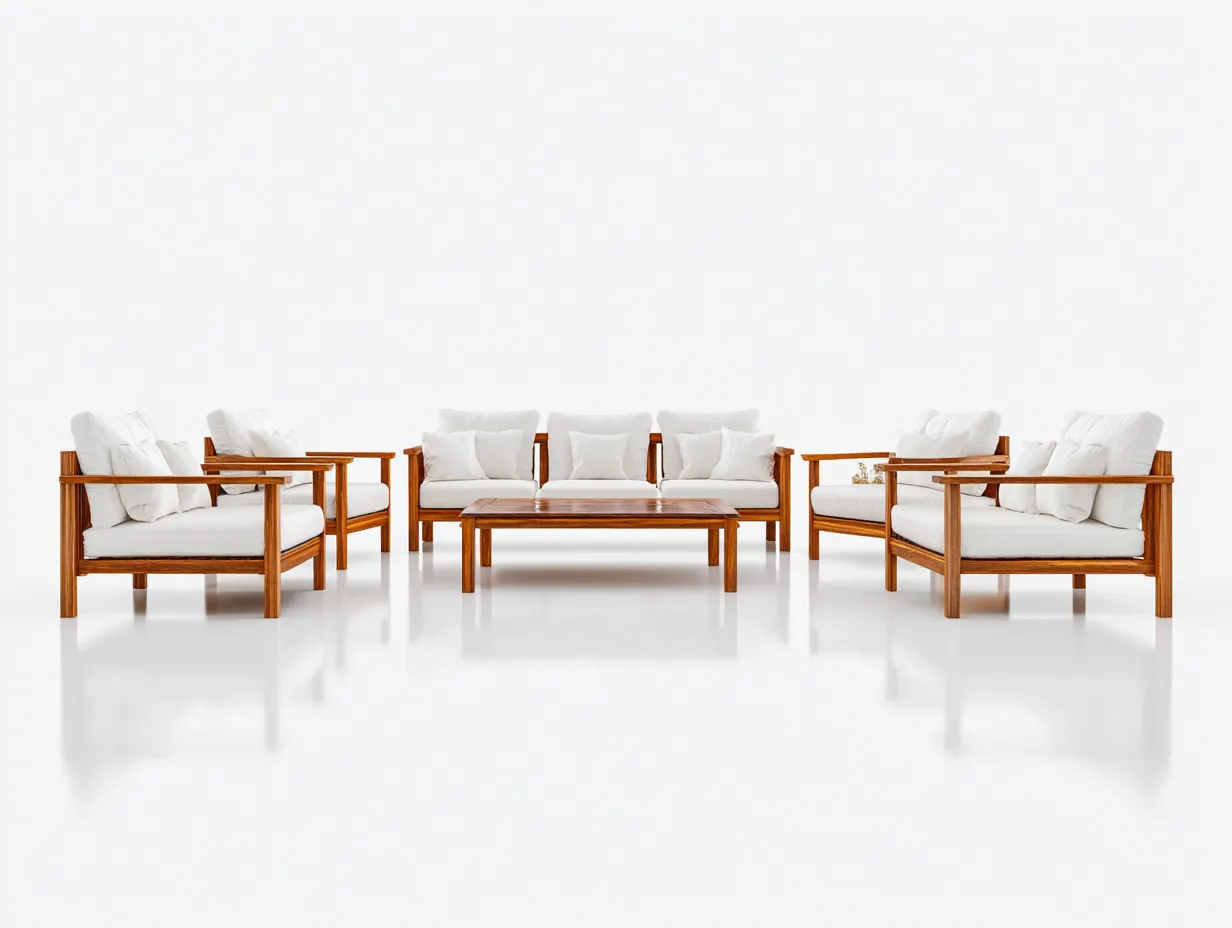 Divani da esterno - legno massello-tessuto-legno - 225x82x78 cm - bianco-marrone chiaro - stile moderno-Pinegobay
