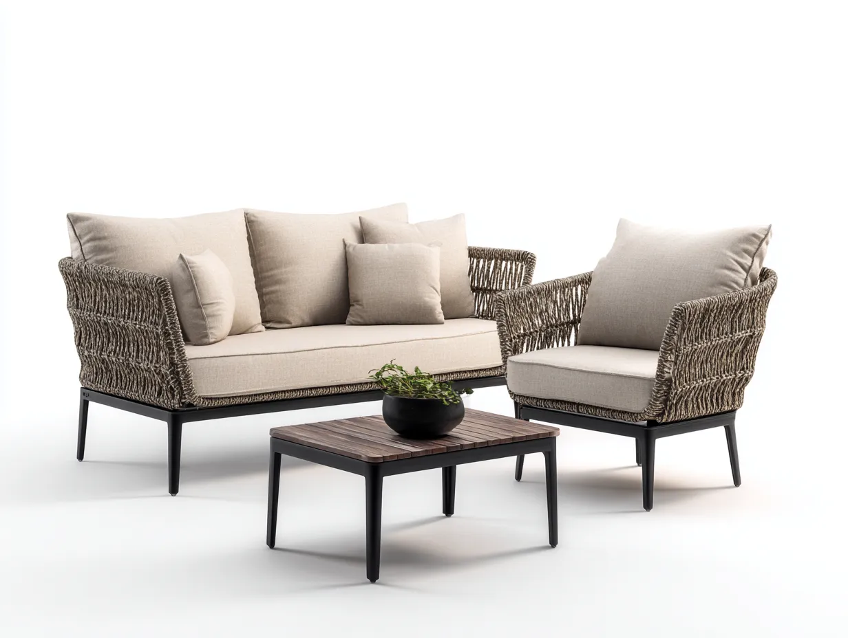 Divani da esterno - rattan sintetico-tessuto-metallo-legno - 158x80x83 cm - beige-marrone scuro-nero - stile moderno-Pinegobay