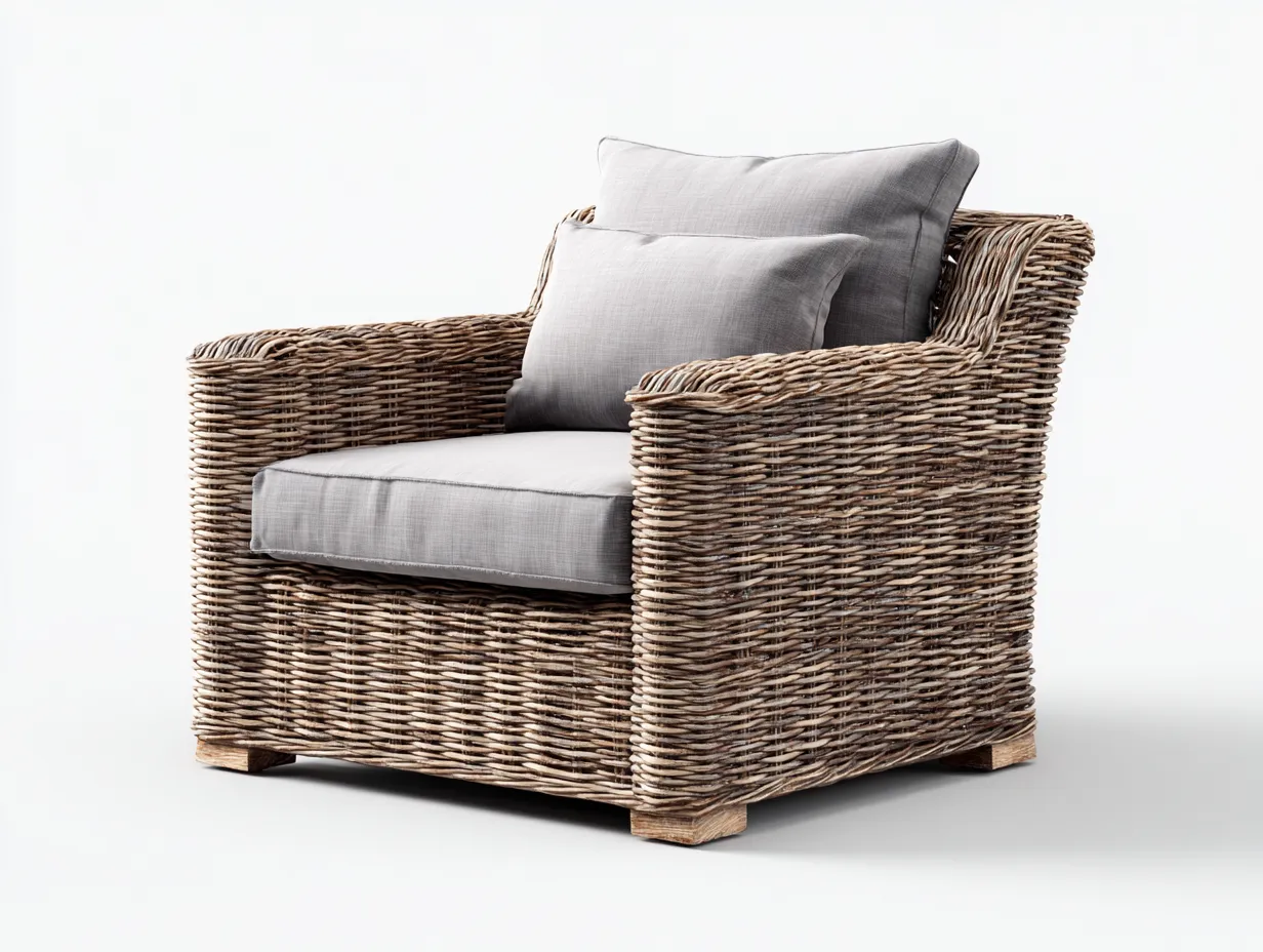 Poltrona da giardino - rattan-legno - 94x88x80 cm - marrone-grigio - stile naturale-Pinegobay