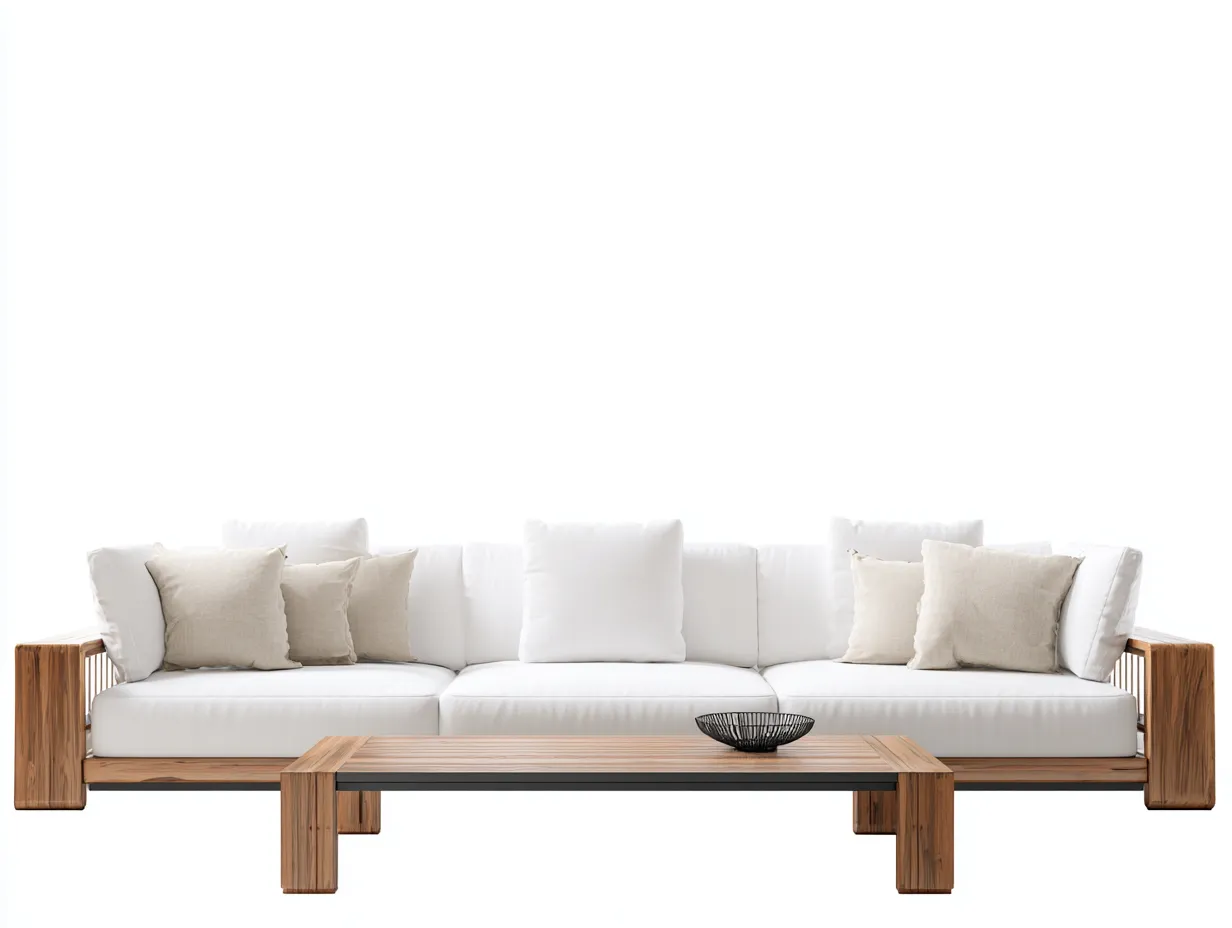 Divani da esterno - legno massello-tessuto-legno - 210x82x75 cm - bianco-marrone chiaro - stile moderno-Pinegobay