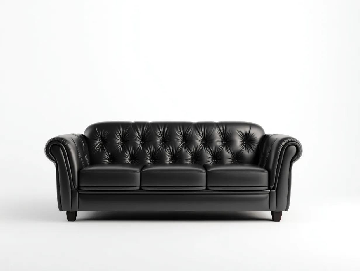Divano a 3 posti - pelle - 228x93x87 cm - nero profondo - stile chesterfield classico-Pinegobay