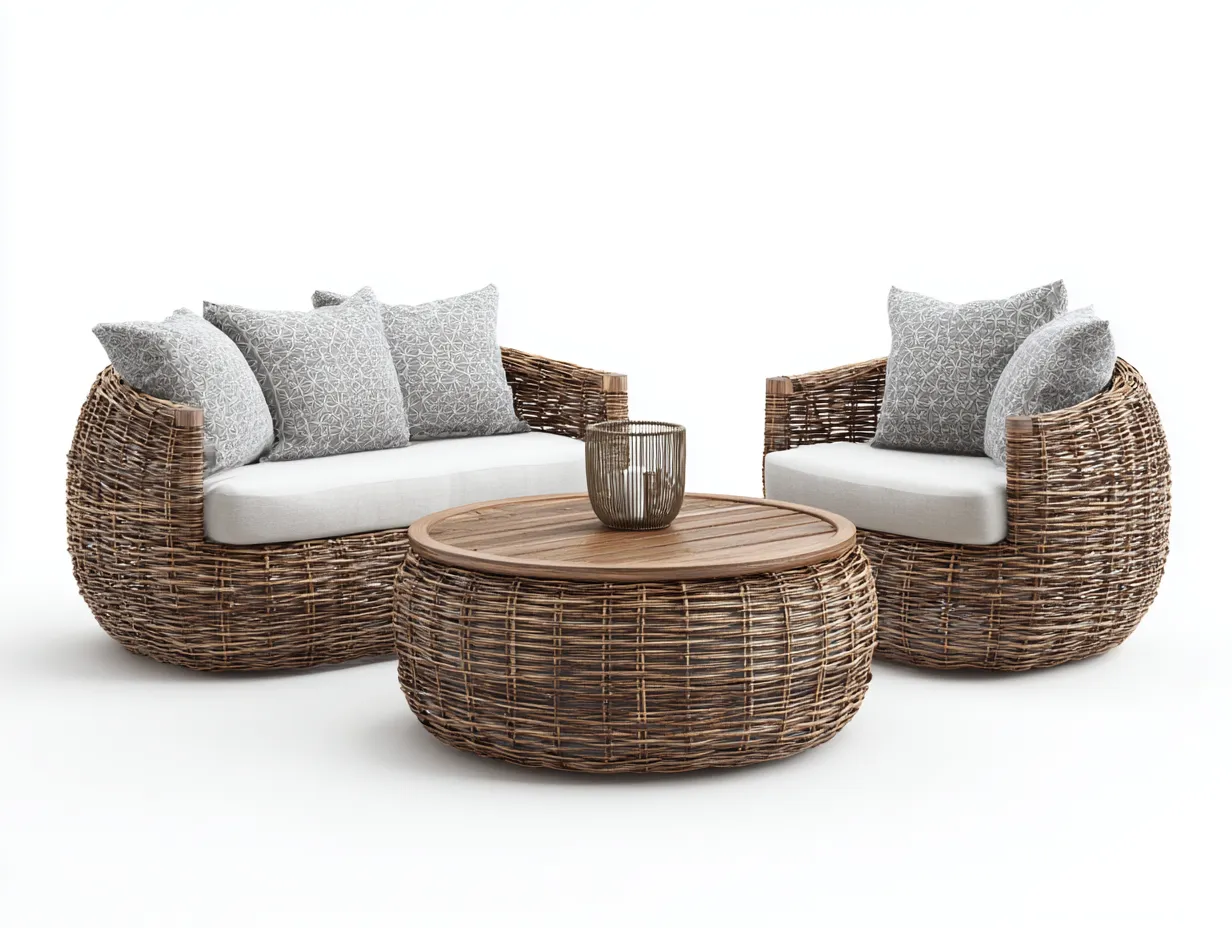 Divani da esterno - rattan sintetico-tessuto-legno - 150x78x82 cm - beige-marrone - stile moderno-Pinegobay