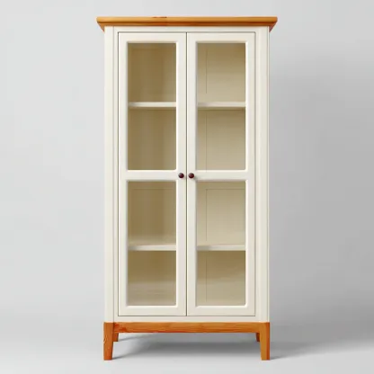Vitrine en bois et verre 80x40x180 cm - blanc crème et bois naturel - style classique-Havengetpad