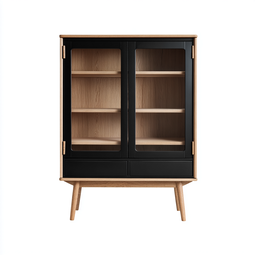 Vitrine en bois et verre 90x40x140 cm - noir et bois naturel - rangement élégant-Havengetpad