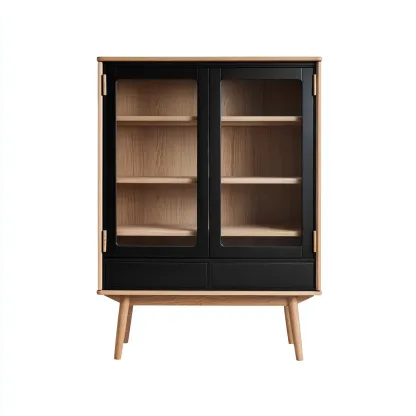Vitrine en bois et verre 90x40x140 cm - noir et bois naturel - rangement élégant-Havengetpad