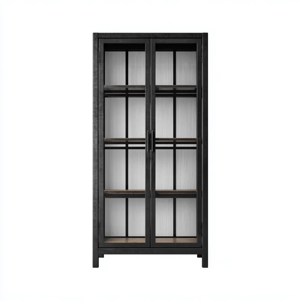 Vitrine en métal et verre 80x40x180 cm - noir - style industriel-Havengetpad
