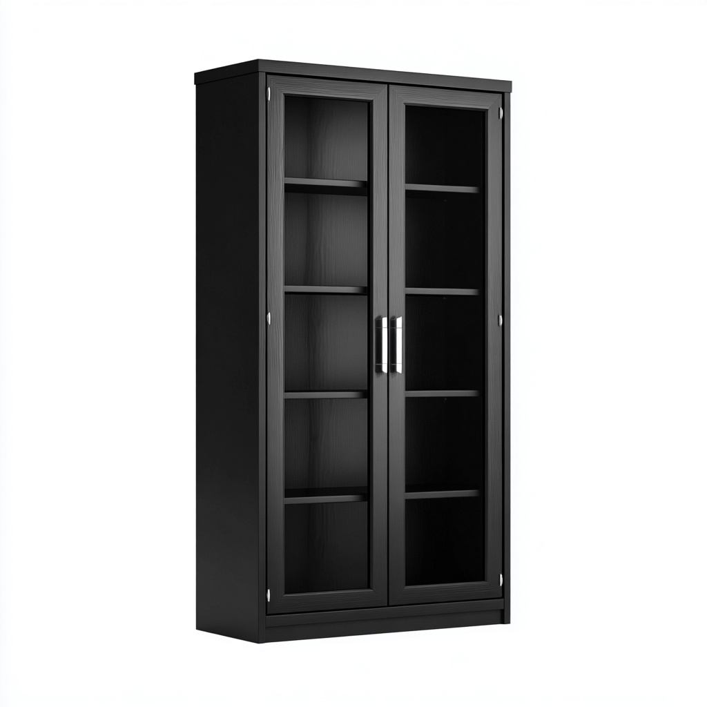 Vitrine en bois 80x40x180 cm - Noir - Meuble de rangement vitré pour intérieur-Havengetpad