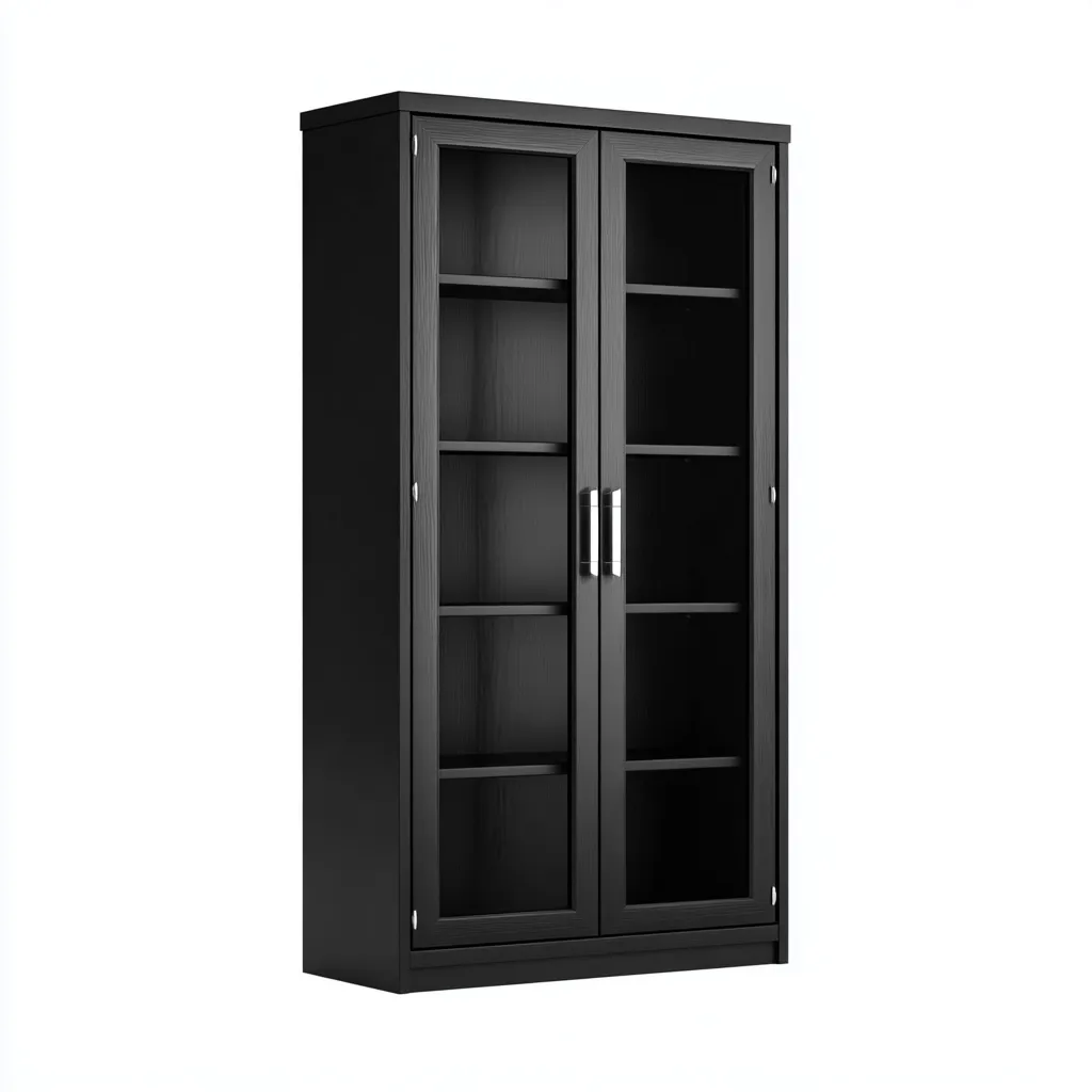 Vitrine en bois 80x40x180 cm - Noir - Meuble de rangement vitré pour intérieur-Havengetpad
