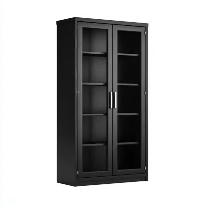 Vitrine en bois 80x40x180 cm - Noir - Meuble de rangement vitré pour intérieur-Havengetpad