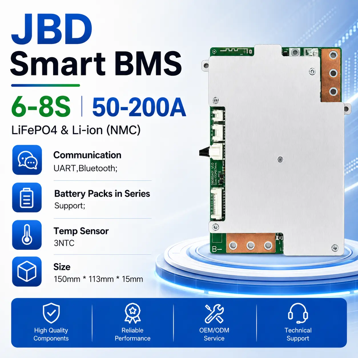JBD DB08SA01 Smart BMS 6-8S 50-200A LiFePO4 and Li-ion