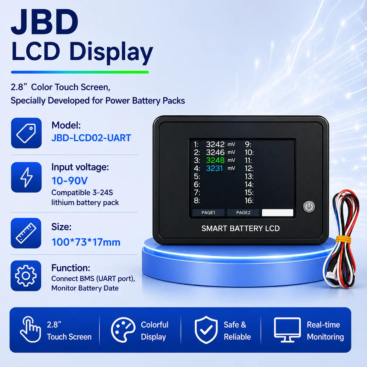 JBD Smart BMS Universal LCD Display Module | Real-Time Battery Monitor for Battery Pack (Not for UP Energy Storage Series)