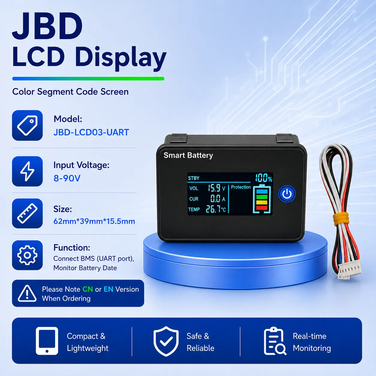 JBD Smart BMS Universal LCD Display Module | Real-Time Battery Monitor for Battery Pack (Not for UP Energy Storage Series)