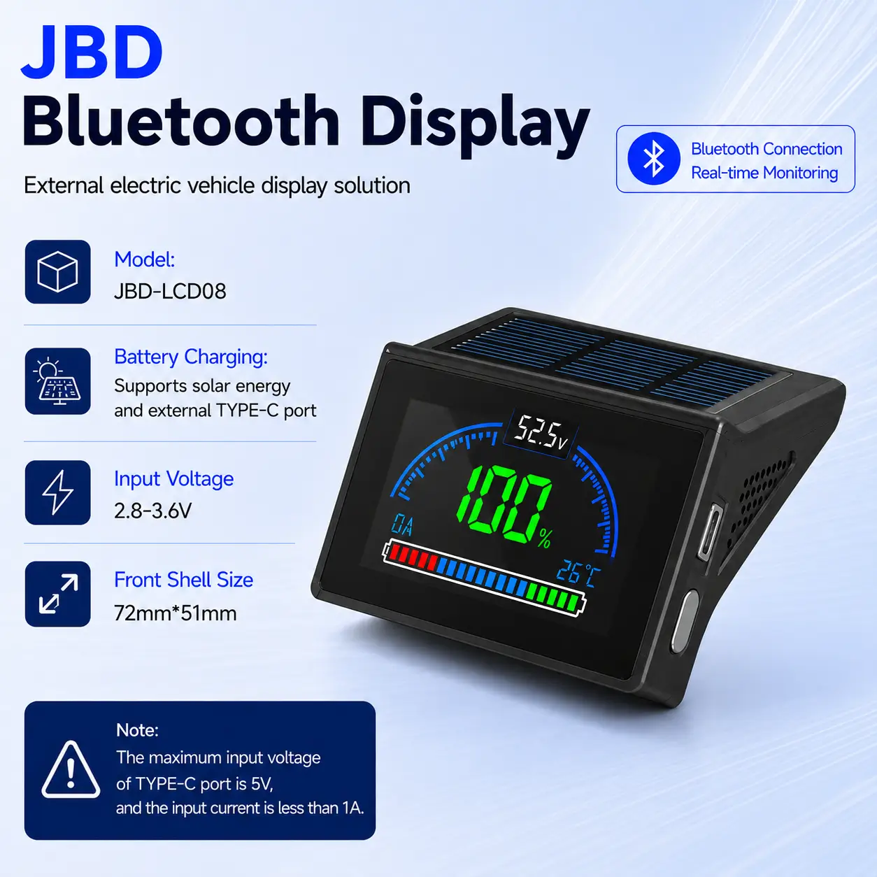 JBD Smart BMS Universal LCD Display Module | Real-Time Battery Monitor for Battery Pack (Not for UP Energy Storage Series)
