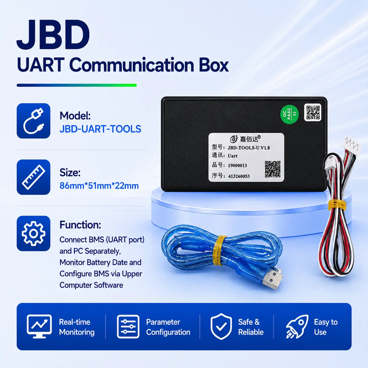 JBD UART Tools Smart BMS Communication Module | PC Connection for Battery Monitoring & Configuration