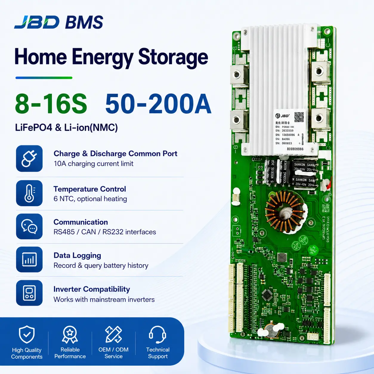 JBD ESS 16S 48V 100A-200A Smart BMS for LiFePO4 & NMC Li-ion with Bluetooth, WiFi & Inverter Communication