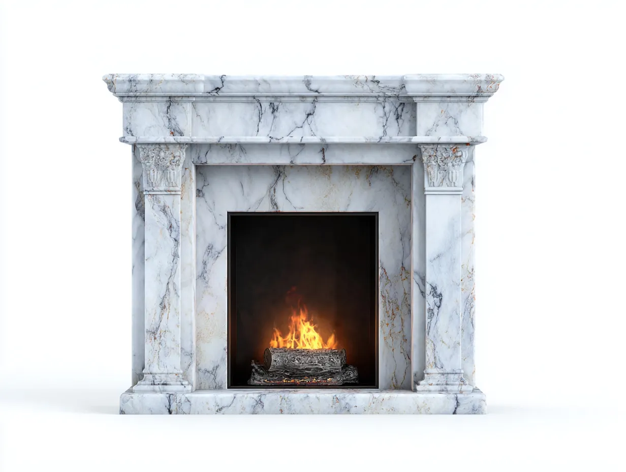 Kamin-MDF-Steinverbund-136 x 34 x 105 cm-Weiß-Grau-Klassischer Stil-Vileniaspace
