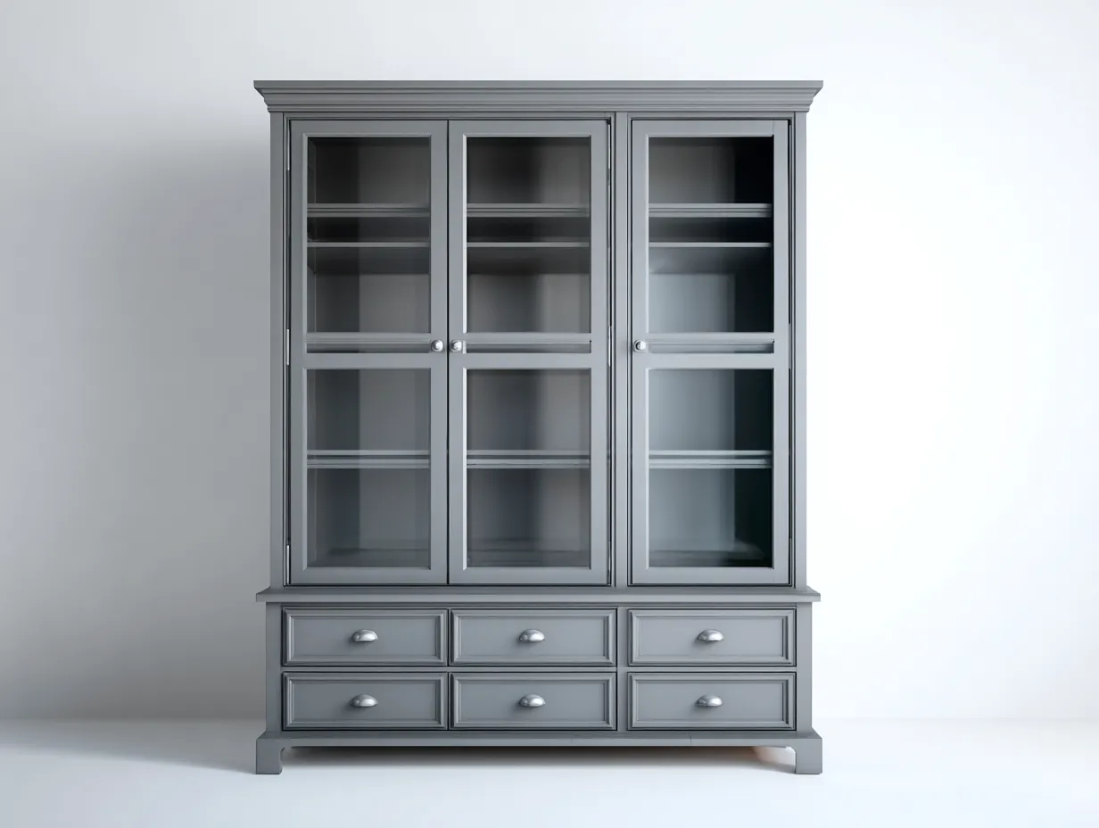 Vitrine-Holz-MDF-Glas-126x44x202 cm-Grau-Klassischer Landhausstil-Vileniaspace
