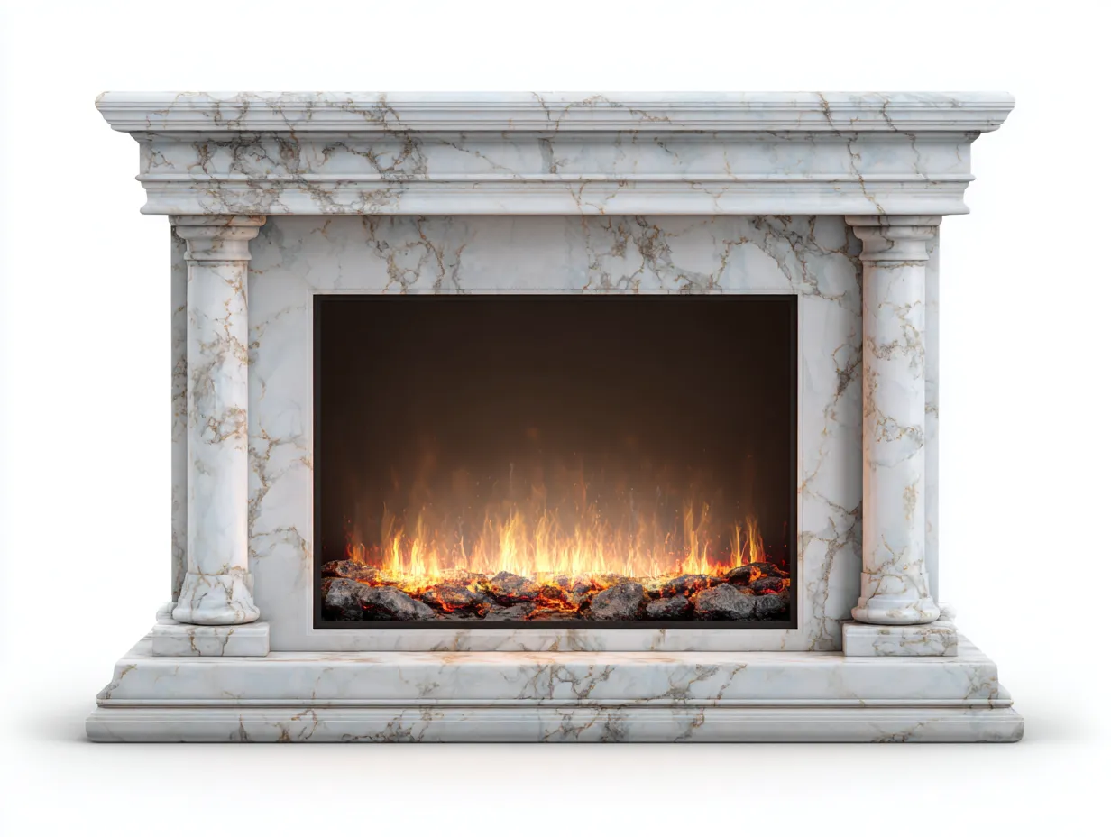 Kamin-MDF-Steinverbund-150 x 38 x 105 cm-Weiß-Grau-Klassischer Stil-Vileniaspace