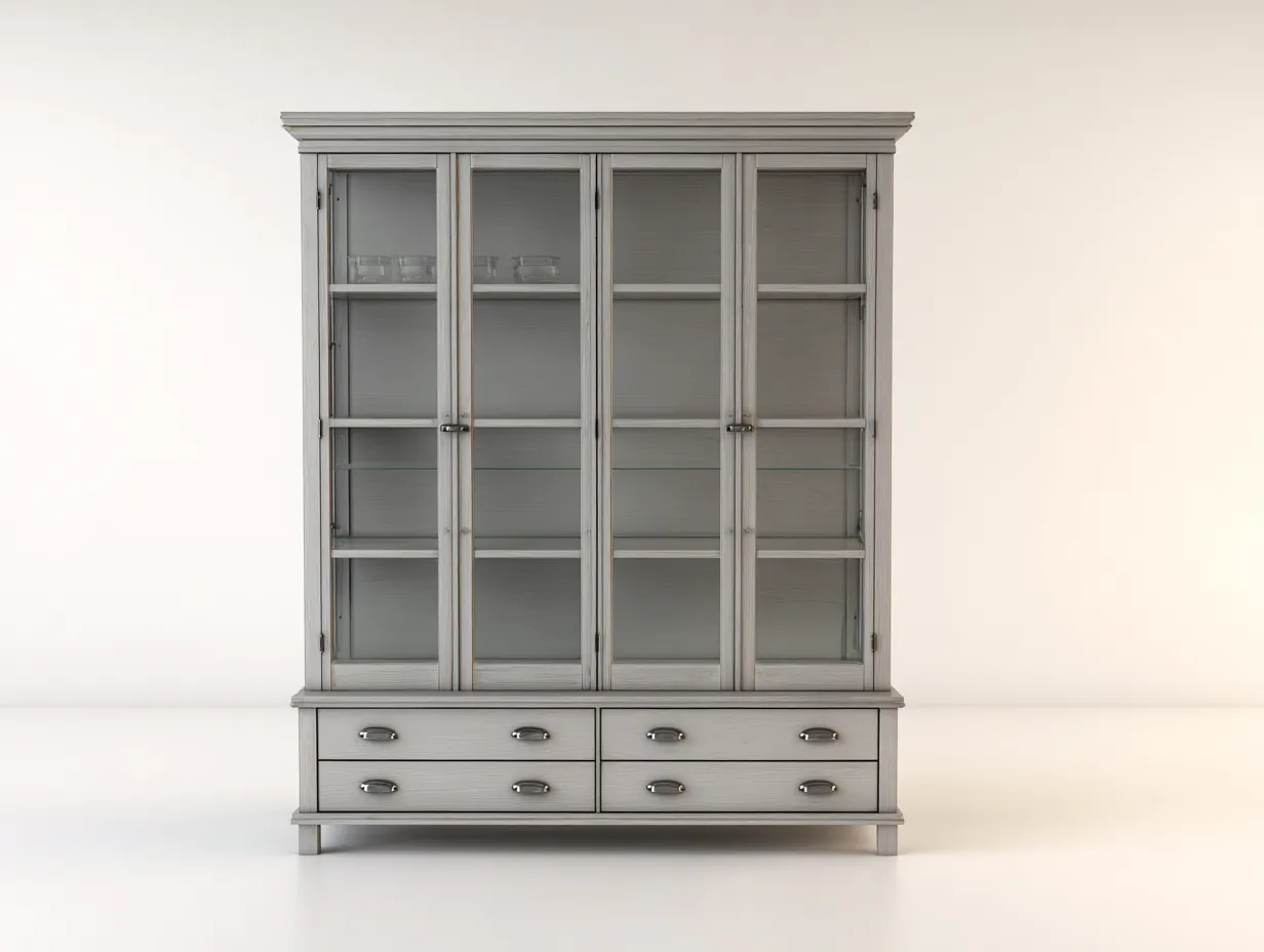 Vitrine-Holz-MDF-Glas-168x44x206 cm-Weiß-Natur-Klassischer Landhausstil-Vileniaspace