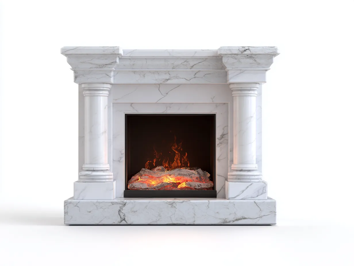 Kamin-MDF-Steinverbund-128 x 32 x 108 cm-Weiß-Grau-Klassischer Stil-Vileniaspace