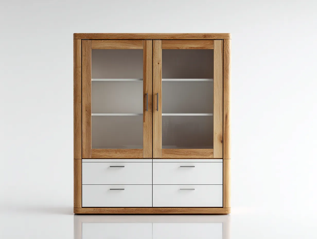 Vitrine en bois et verre 110x45x165 cm - Bois naturel et blanc - Style moderne pour salon et salle à manger-Craftgetpad