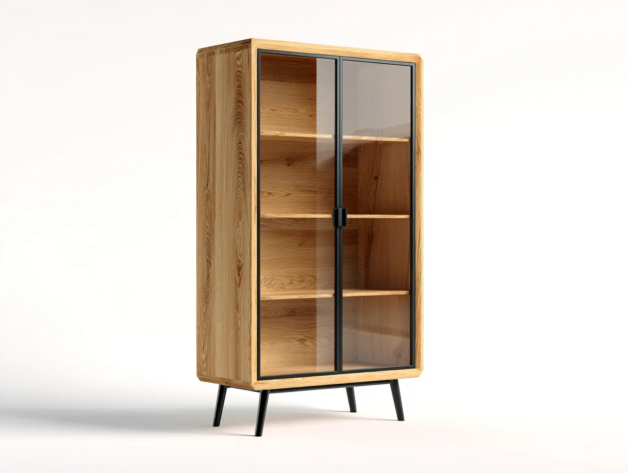 Vitrine en bois avec portes vitrées 80x40x160 cm - bois naturel-noir - rangement décoratif pour salon-Craftgetpad