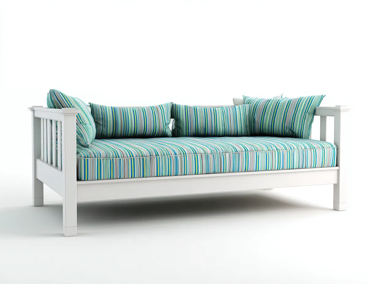Divano letto - Legno-Tessuto - 220 x 105 x 92 cm - Bianco-Blu - Stile moderno con schienale aperto-Cottauphub