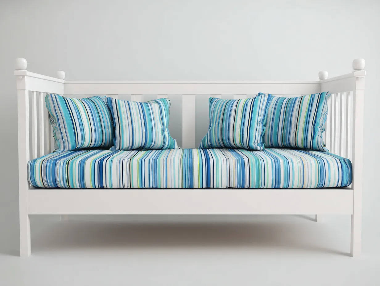 Divano letto - Legno-Tessuto - 218 x 100 x 90 cm - Bianco-Blu - Stile moderno minimal-Cottauphub