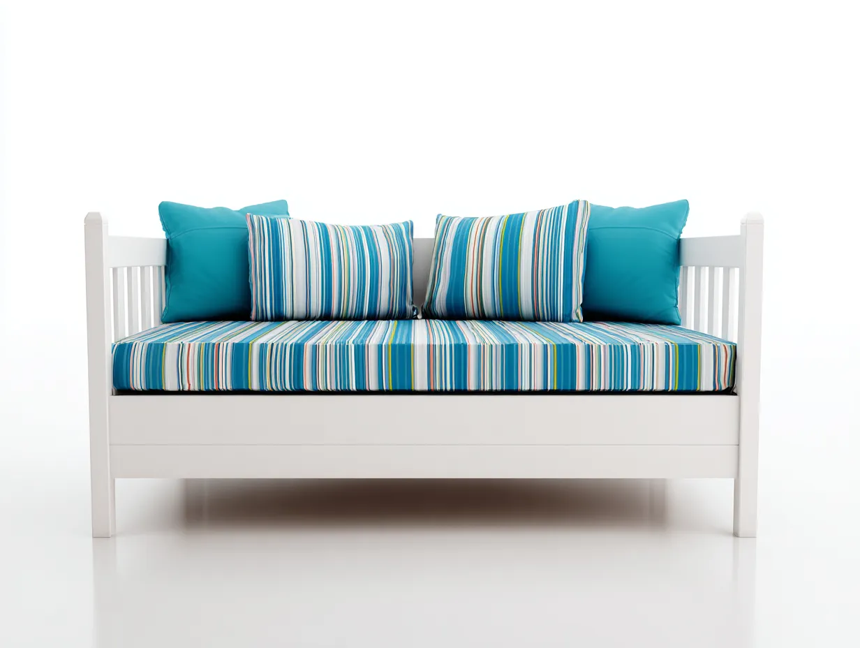 Divano letto - Legno-Tessuto - 208 x 98 x 86 cm - Bianco-Blu - Stile moderno lineare-Cottauphub