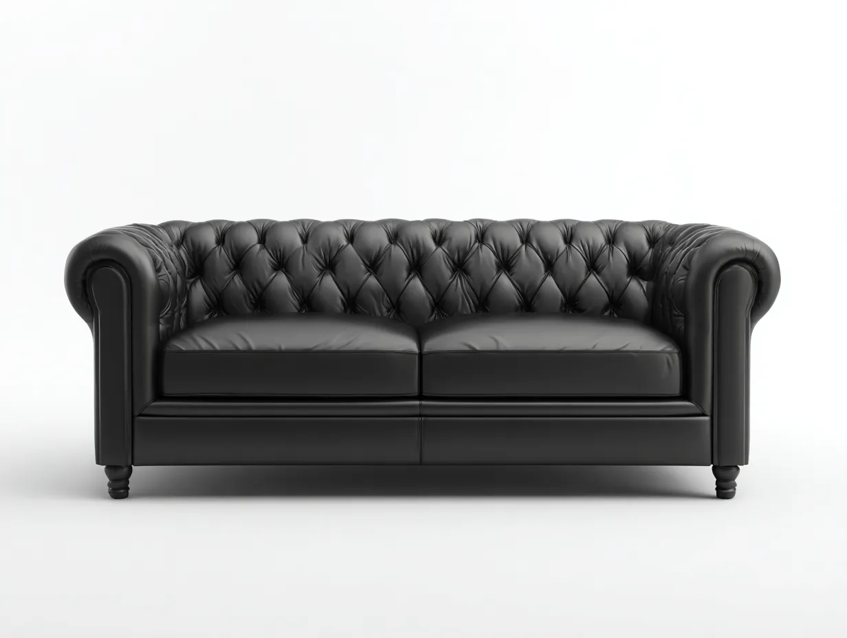 Divano a due posti - pelle-legno - 190x96x89 cm - nero - stile classico-Cottauphub