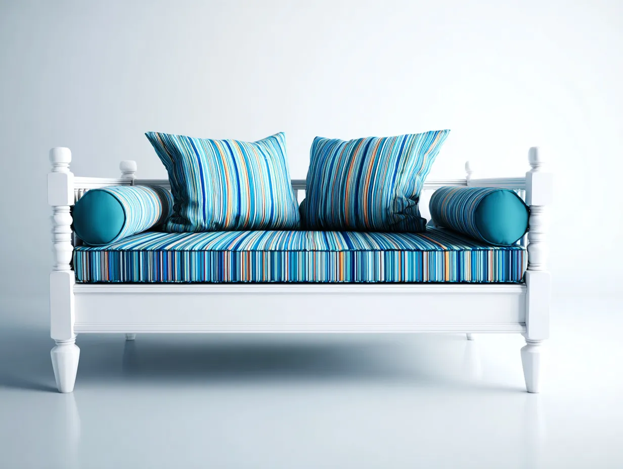 Divano letto - Legno-Tessuto - 212 x 102 x 90 cm - Bianco-Blu - Stile moderno decorativo-Cottauphub
