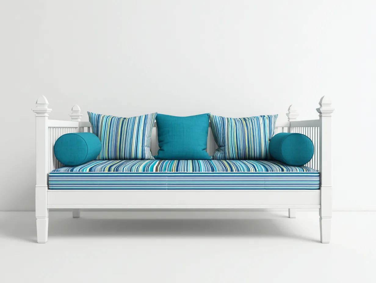 Divano letto - Legno-Tessuto - 215 x 100 x 88 cm - Bianco-Blu - Stile moderno con struttura aperta-Cottauphub