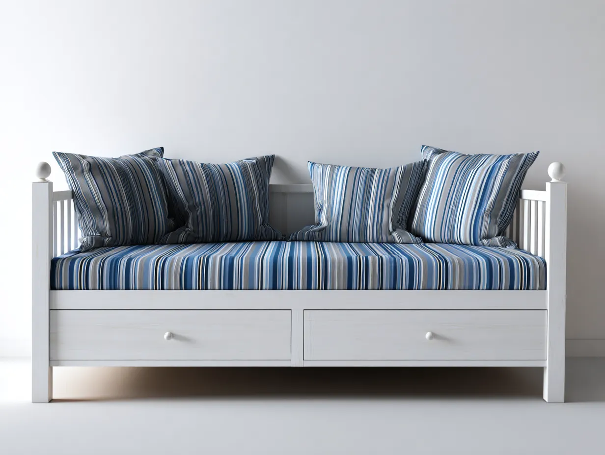 Divano letto - Legno-Tessuto - 210 x 95 x 85 cm - Bianco-Blu - Stile moderno con cassetti-Cottauphub