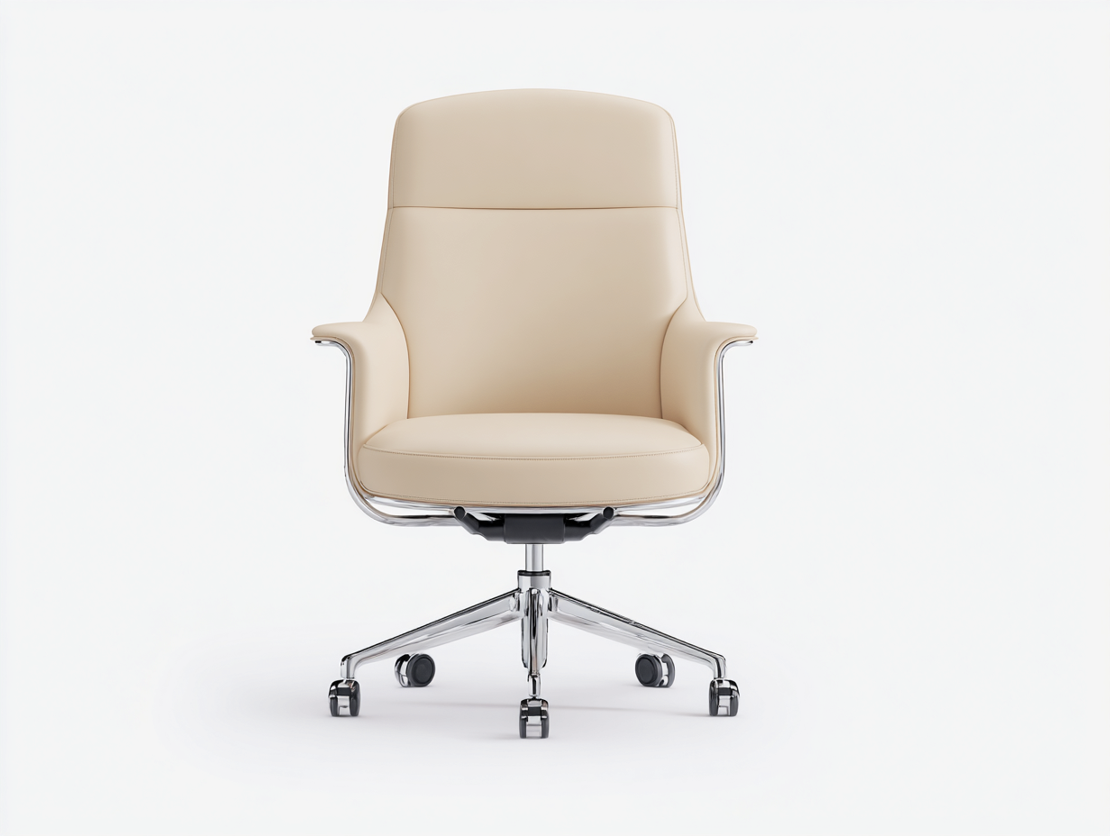 Chaise de bureau pivotante avec accoudoirs et roulettes - cuir synthétique et métal - 70x70x105 cm - beige - style moderne professionnel-Havengoyard