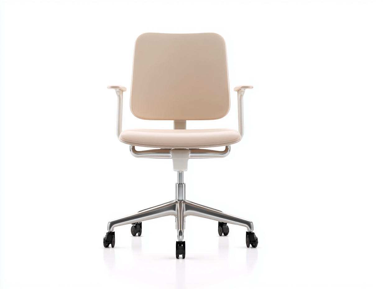 Chaise de bureau pivotante avec accoudoirs et roulettes - cuir synthétique et métal - 65x65x95 cm - beige - style moderne minimaliste-Havengoyard