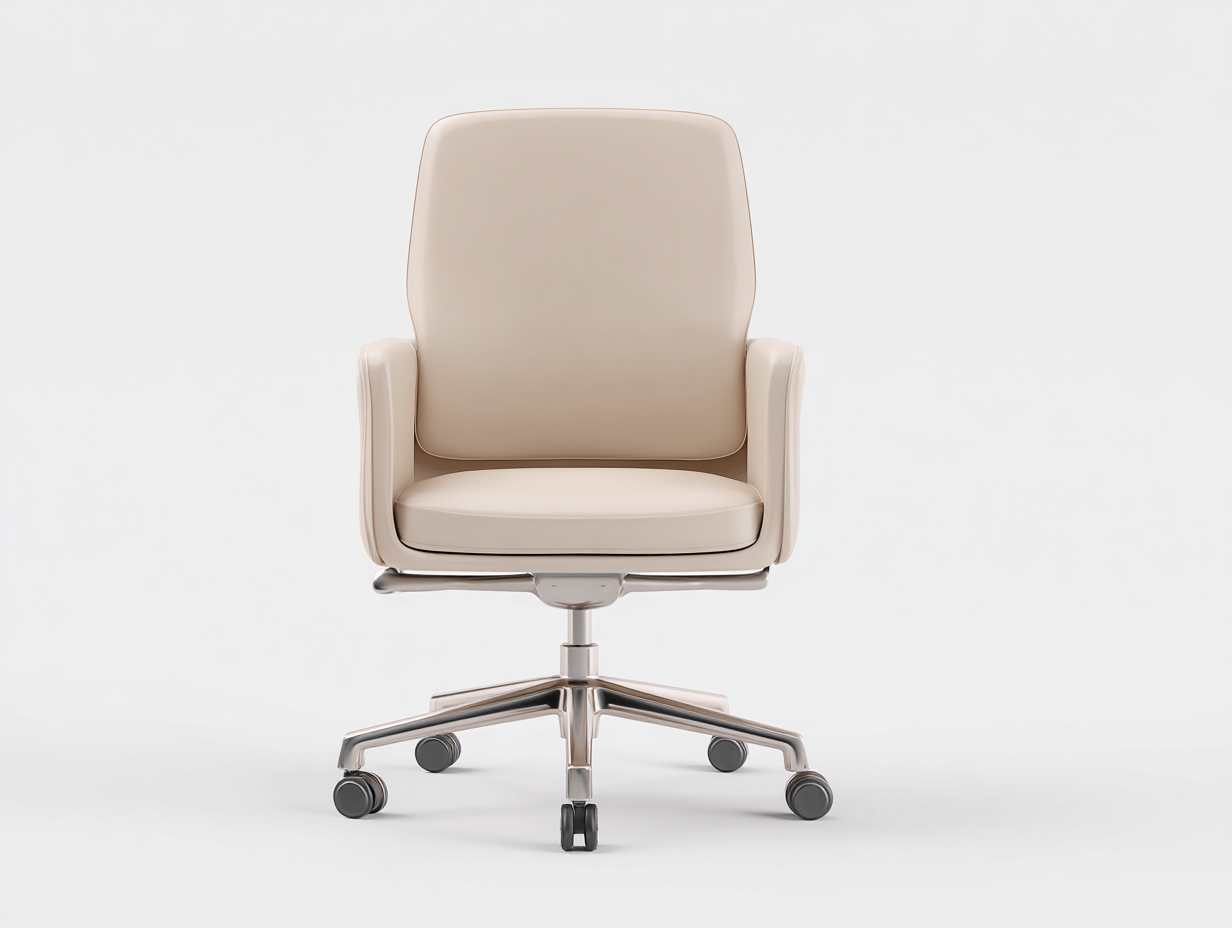 Chaise de bureau pivotante avec accoudoirs et roulettes - cuir synthétique et métal - 70x70x105 cm - beige clair - style moderne professionnel-Havengoyard