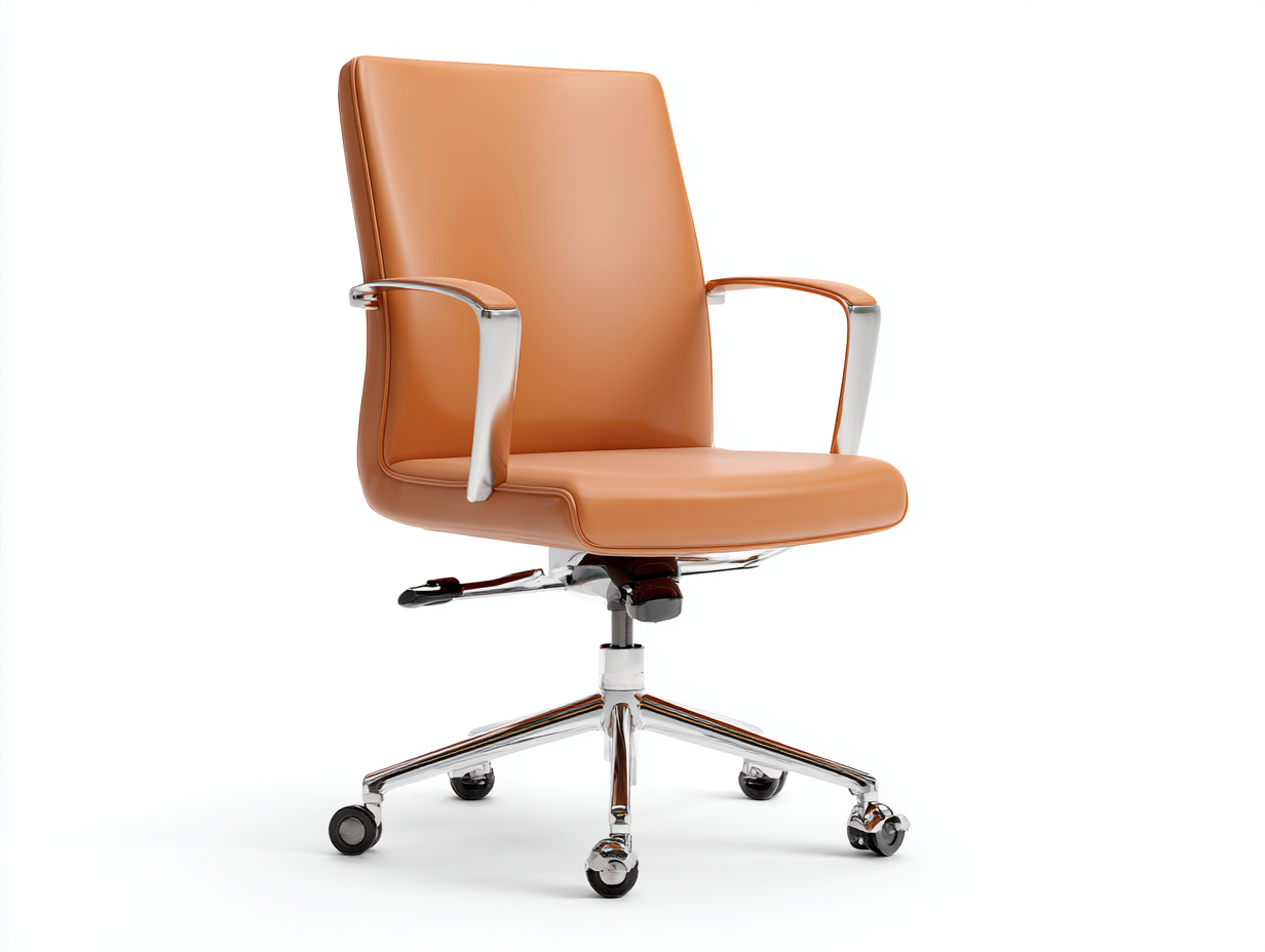 Chaise de bureau pivotante avec accoudoirs et roulettes - cuir synthétique et métal - 65x65x95 cm - camel - style moderne-Havengoyard