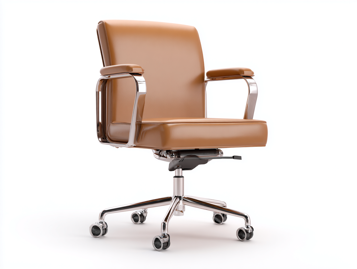 Chaise de bureau pivotante avec accoudoirs et roulettes - cuir synthétique et métal - 65x65x95 cm - marron clair - style moderne-Havengoyard