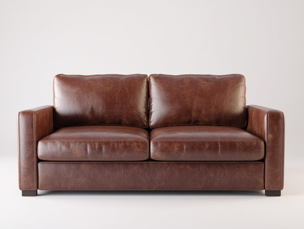 Canapé 2 places en cuir véritable avec accoudoirs larges - 180x92x88 cm - brun foncé - style intemporel-Homimyio