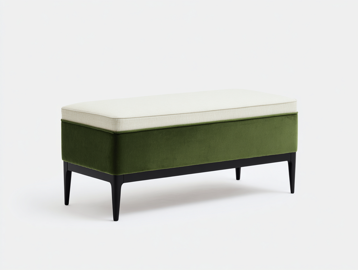 Banc de rangement velours 110x40x45 cm-vert et beige-entrée design moderne-Homimyio