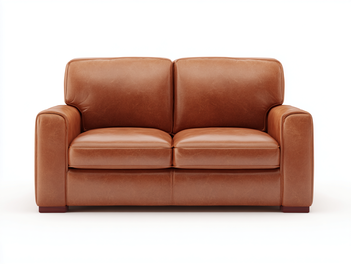 Canapé 2 places en cuir véritable avec accoudoirs larges - 170x92x88 cm - brun clair - style moderne-Homimyio