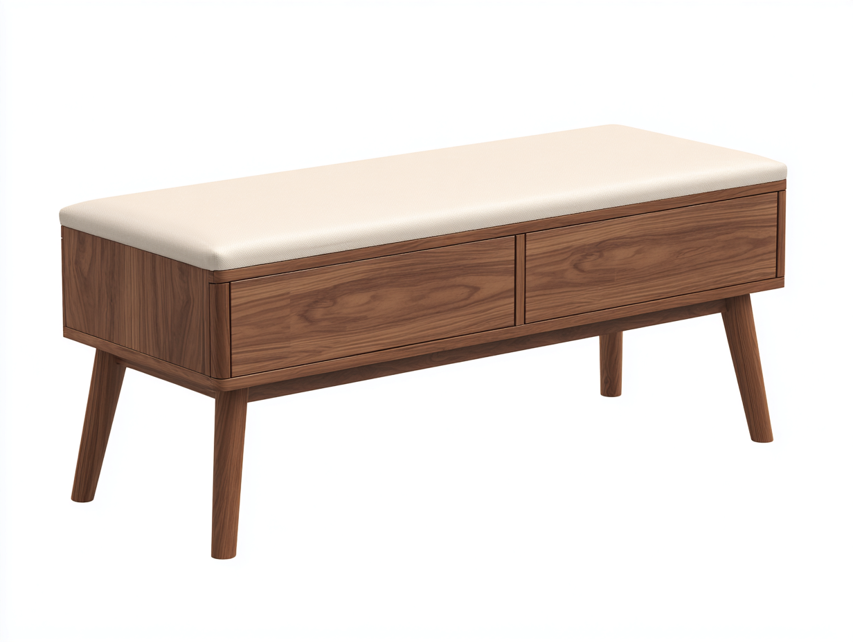 Banc de rangement bois massif 110x40x45 cm-brun et beige-entrée design moderne-Homimyio