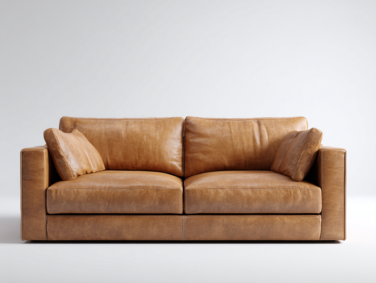 Canapé 2 places en cuir véritable avec accoudoirs larges - 178x94x88 cm - brun camel - style contemporain-Homimyio
